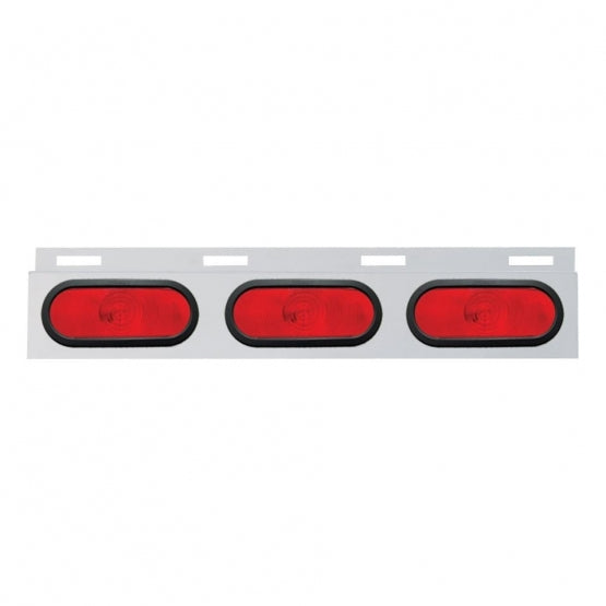 Stainless Top Mud Flap Plate With 3 Oval Lights &amp; Grommet - Red Lens (Each)