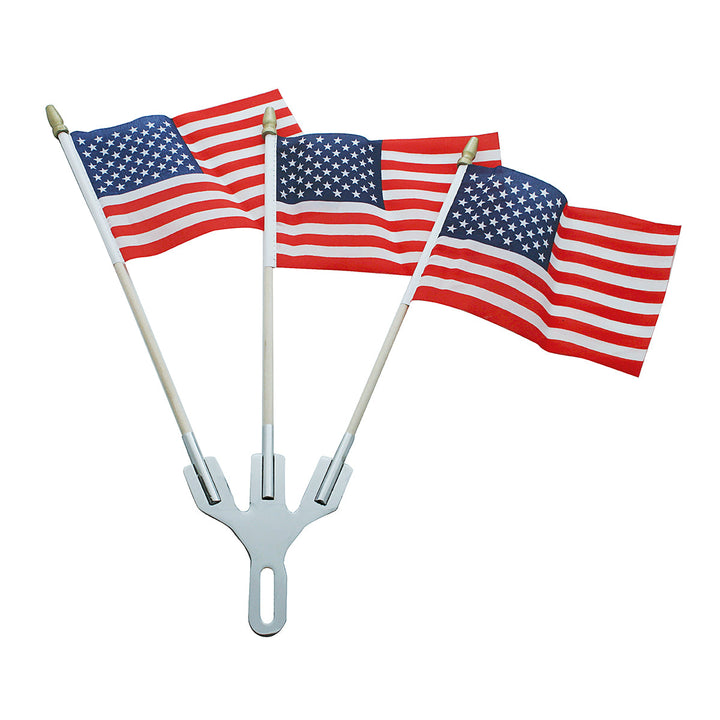 Stainless Steel Flag Holder With 3 USA Flags