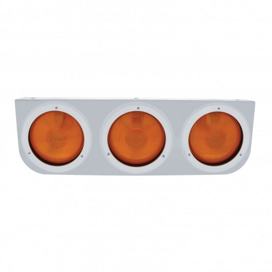 Stainless Light Bracket With 3 x 4" Lights &amp; Bezels - Amber Lens