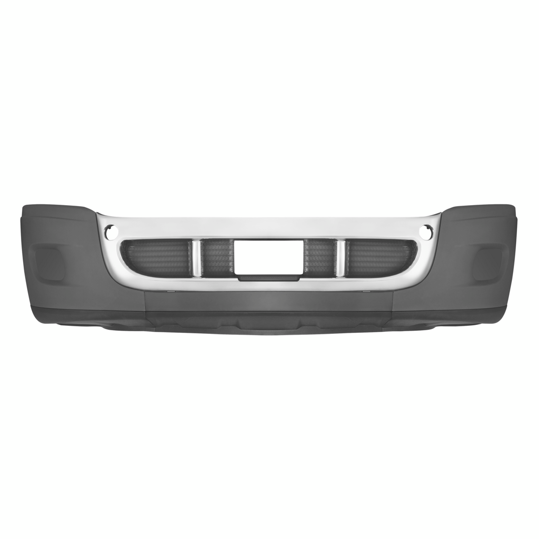 Complete 3-Piece Front Bumper Set With Chrome Trim Without Fog Light Hole For 2008-2017 Freightliner Cascadia