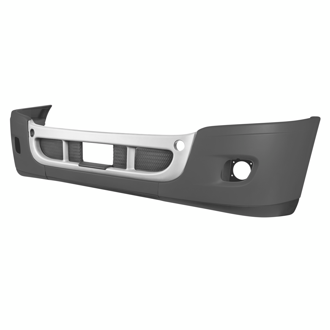 Complete 3-Piece Front Bumper Set With Chrome Trim With Fog Light Hole For 2008-2017 Freightliner Cascadia