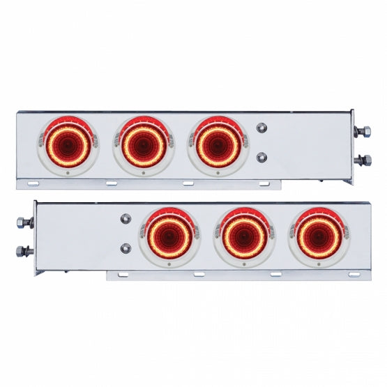 2-1/2" Bolt Pattern Stainless Steel Spring Loaded Rear Bar W/6 x 4" Red LED Mirage Lights &amp; Visor - Red Lens (Pair)