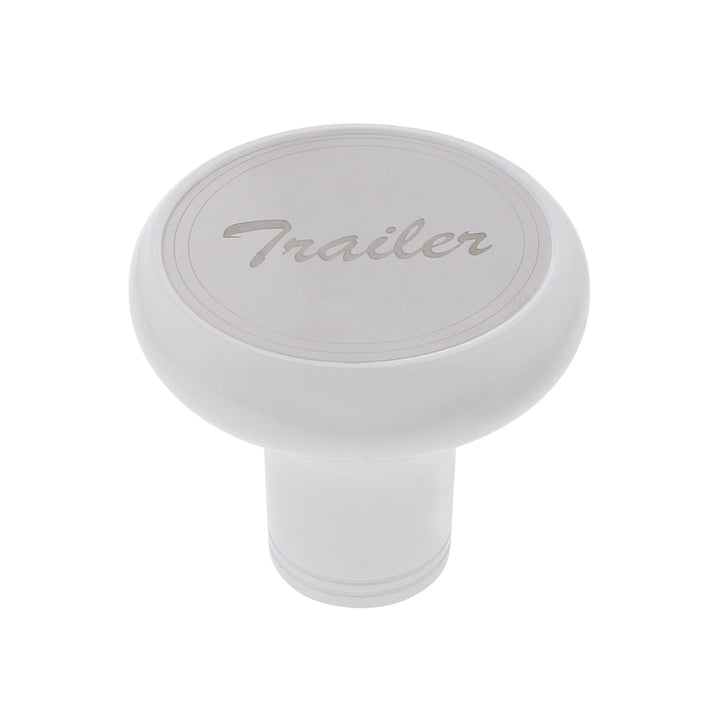 Deluxe Aluminum Screw-On Air Valve Knob With Stainless "Trailer" Plaque - Pearl White