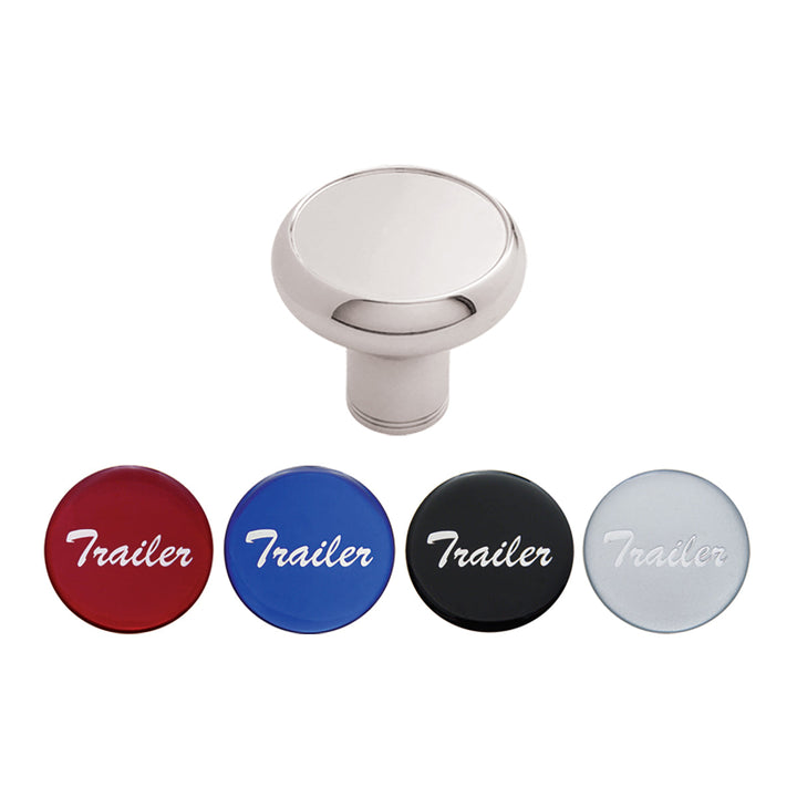 Deluxe Aluminum Screw-On Air Valve Knob With Multi - Color Glossy Trailer Sticker - Chrome