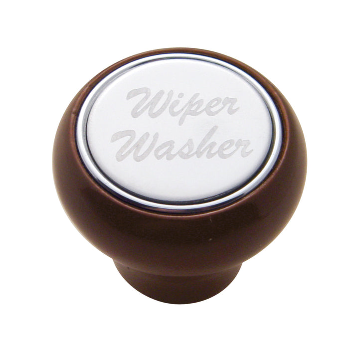"Wiper/Washer" Wood Deluxe Dash Knob - Stainless Plaque