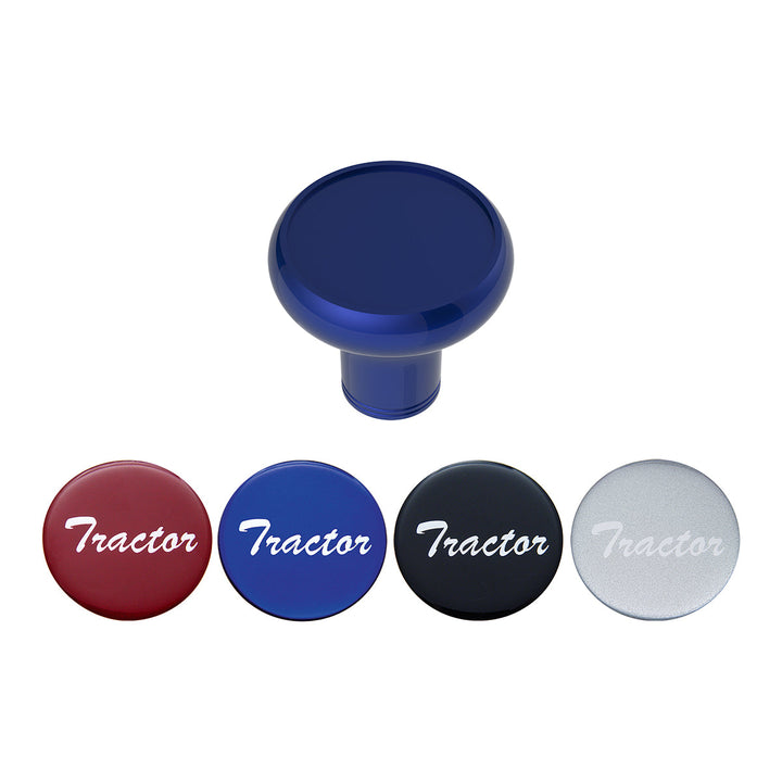 Deluxe Aluminum Screw-On Air Valve Knob With Multi - Color Glossy Tractor Sticker - Indigo Blue