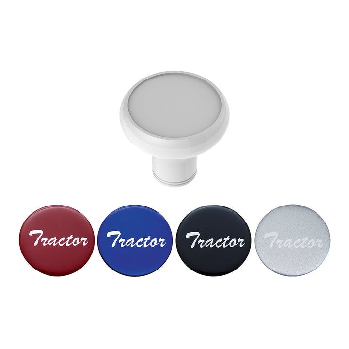 Deluxe Aluminum Screw-On Air Valve Knob With Multi - Color Glossy Tractor Sticker - Pearl White