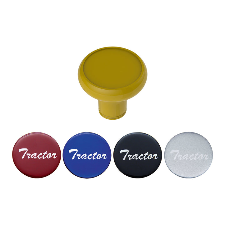 Deluxe Aluminum Screw-On Air Valve Knob With Multi - Color Glossy Tractor Sticker - Electric Yellow