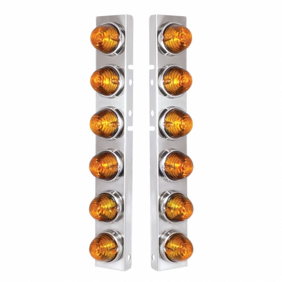 Stainless Steel Front Air Cleaner Bracket With 12X Glass Beehive Lights &amp; Stainless Steel Bezels For Peterbilt - Amber Lens