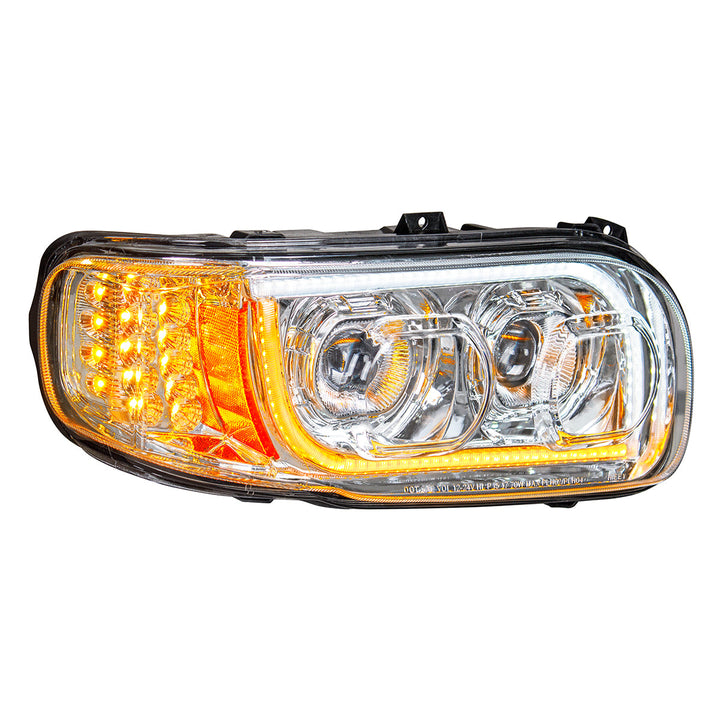 High Power LED Chrome Headlight With 16 LED Turn &amp; 57 LED Bar For 2008-2024 Peterbilt 389 - Passenger