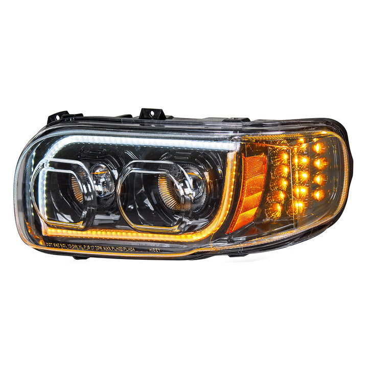 High Power LED "Blackout" Headlight With 16 LED Turn &amp; 57 LED Bar For 2008-2024 Peterbilt 389 - Driver