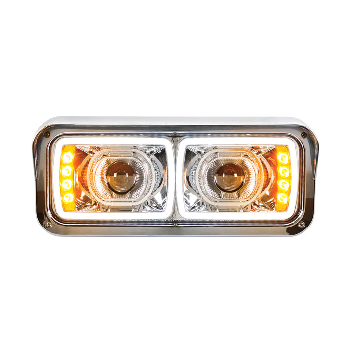 High Power LED "Chrome" Projection Headlight With LED Turn Signal &amp; Position Light Bar - Driver