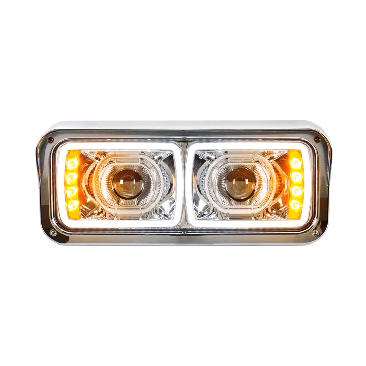 High Power LED "Chrome" Projection Headlight With LED Turn Signal &amp; Position Light Bar - Passenger