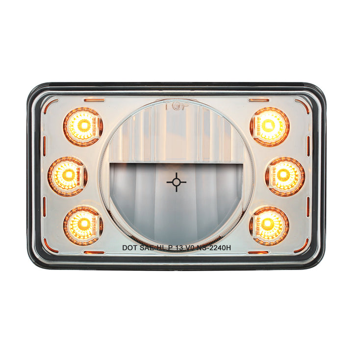 ULTRALIT - 4" x 6" LED Headlight With Dual Function 6 Amber LED Position Lights - High Beam
