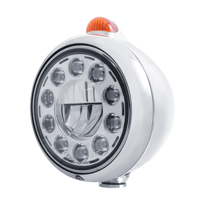 Chrome Guide 682-C Headlight 11 LED Bulb &amp; Dual Mode LED Signal - Amber Lens