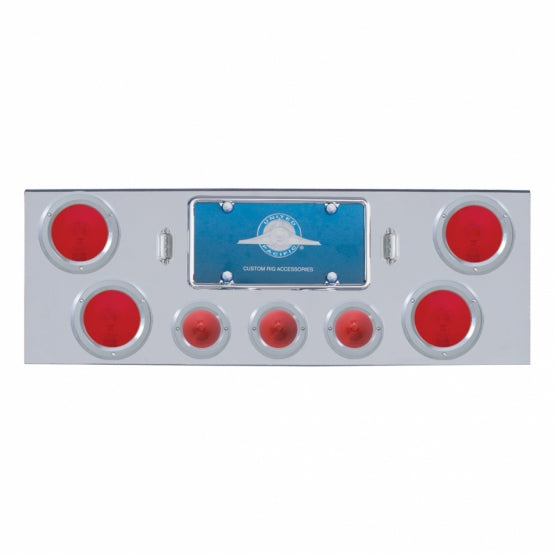 Chrome Rear Center Light Panel With 4 x 4" Lights &amp; 3 x 2-1/2" Lights &amp; Stainless Steel Bezels - Red LED &amp; Lens