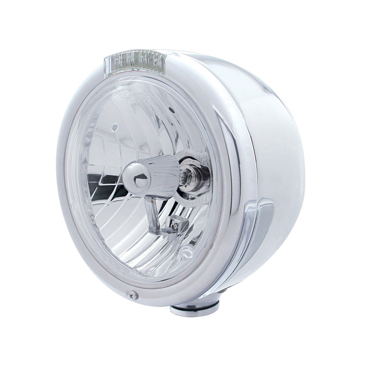 Stainless Steel Classic Half Moon Headlight Crystal H4 Bulb &amp; LED Turn Signal - Clear Lens
