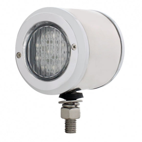 Stainless Steel 2" Double Face Light With 9 LED 2" Lights &amp; Bezels - Amber &amp; Red LED/Clear Lens