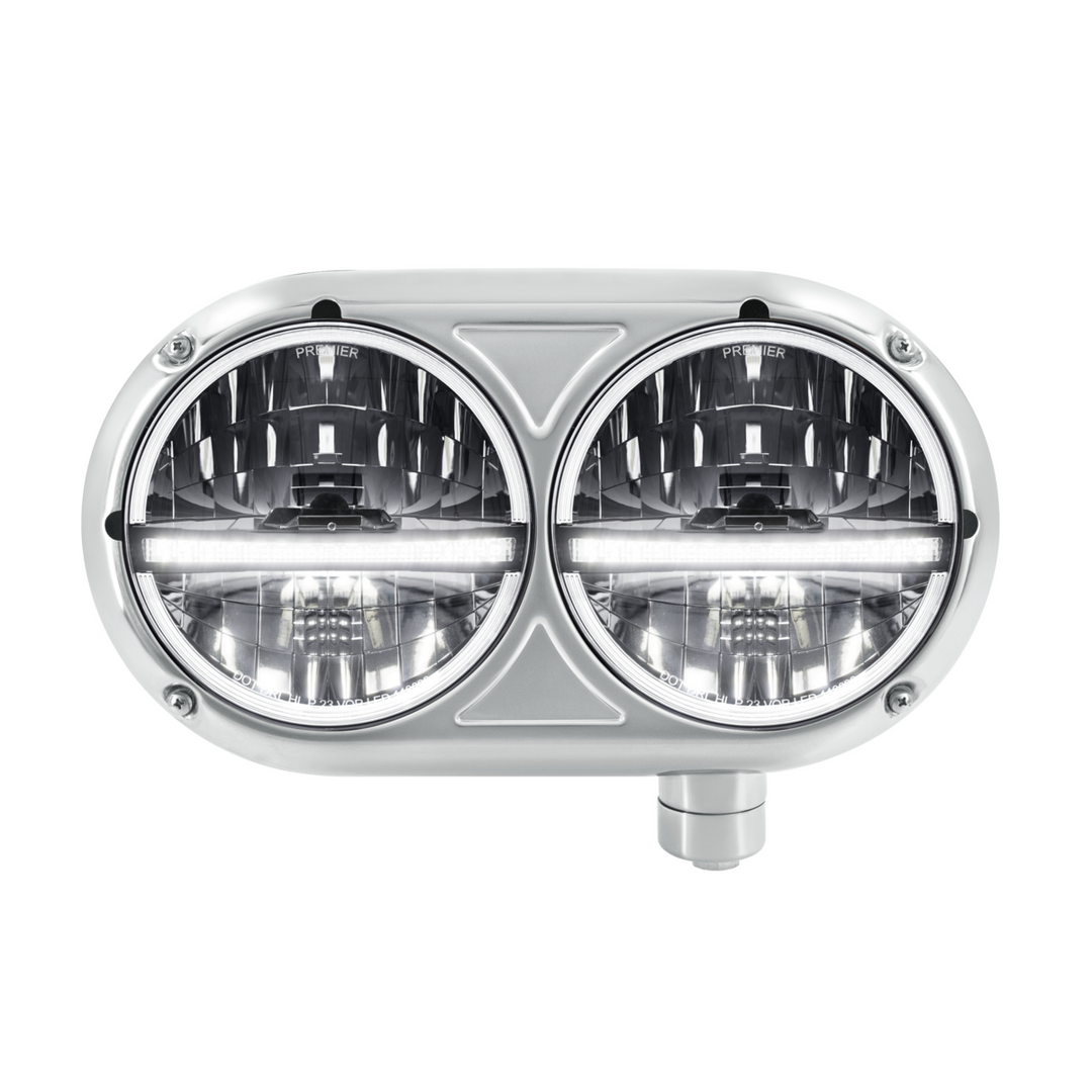 Headlight Assembly With 304 SS Housing &amp; 20 LED Headlights W/LED Position Light For Peterbilt 359 — Driver