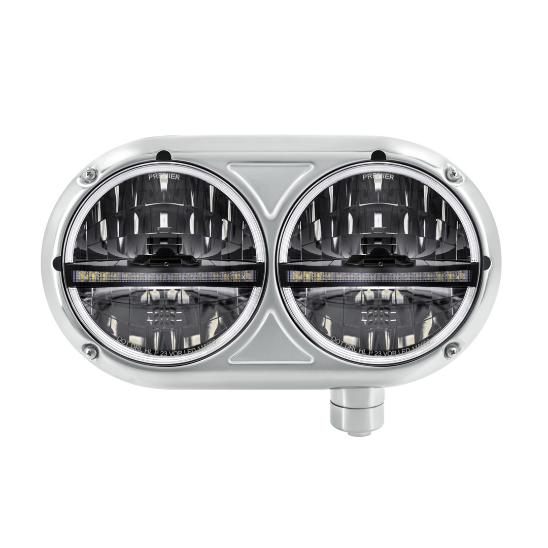Headlight Assembly With 304 SS Housing &amp; 20 LED Headlights W/LED Position Light For Peterbilt 359 — Driver