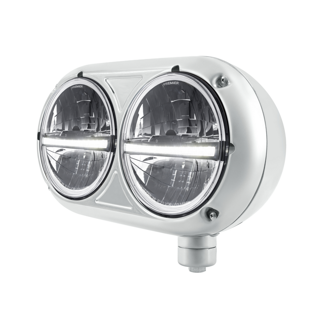 Headlight Assembly With 304 SS Housing &amp; 20 LED Headlights W/LED Position Light For Peterbilt 359 — Driver