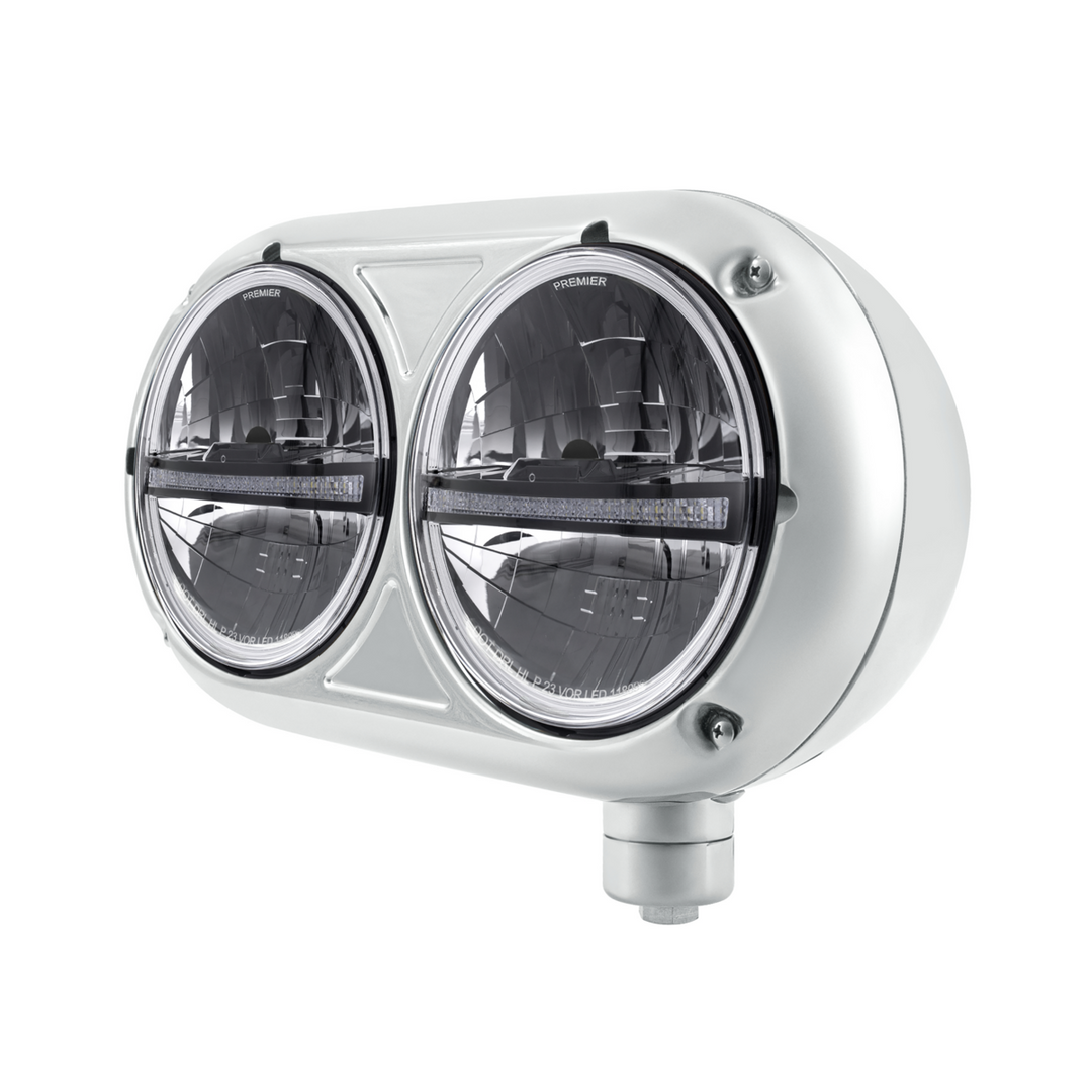 Headlight Assembly With 304 SS Housing &amp; 20 LED Headlights W/LED Position Light For Peterbilt 359 — Driver