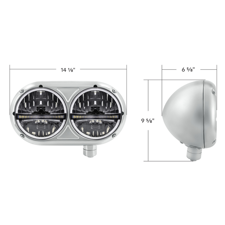 Headlight Assembly With 304 SS Housing &amp; 20 LED Headlights W/LED Position Light For Peterbilt 359 — Driver
