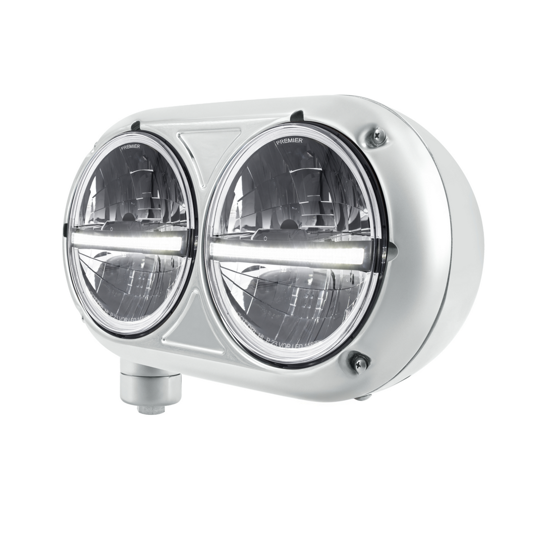 Headlight Assembly With 304 SS Housing &amp; 20 LED Headlights W/LED Position Light For Peterbilt 359 — Passenger