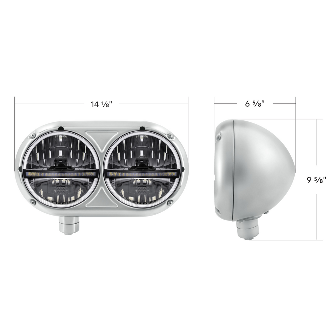 Headlight Assembly With 304 SS Housing &amp; 20 LED Headlights W/LED Position Light For Peterbilt 359 — Passenger