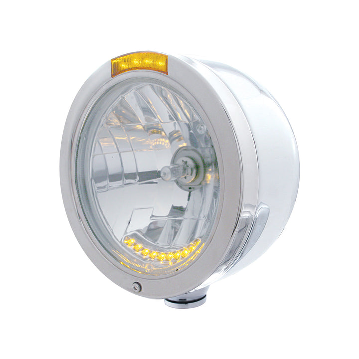 Stainless Steel Bullet Half Moon Headlight H4 With 10 Amber LED &amp; Signal - Amber Lens
