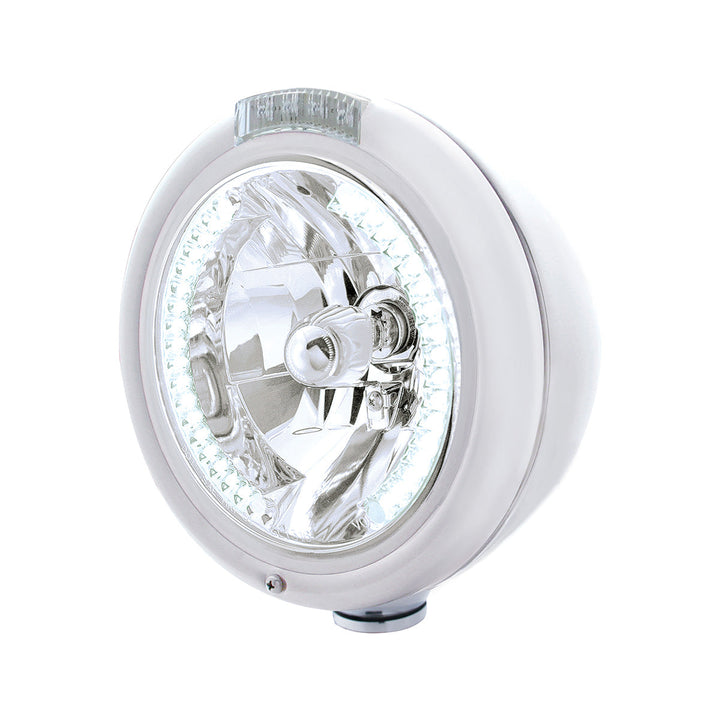 Chrome Classic Headlight H4 With 34 White LED &amp; Signal - Clear Lens