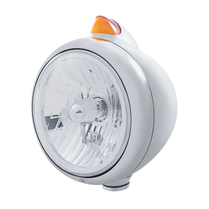 Stainless Steel Guide 682-C Headlight Crystal H4 &amp; Original Style LED Signal - Amber Lens