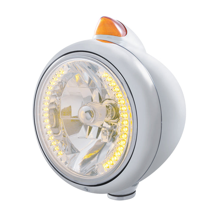 Stainless Steel Guide 682-C Headlight H4 With Amber LED &amp; Original Style LED Signal - Amber Lens