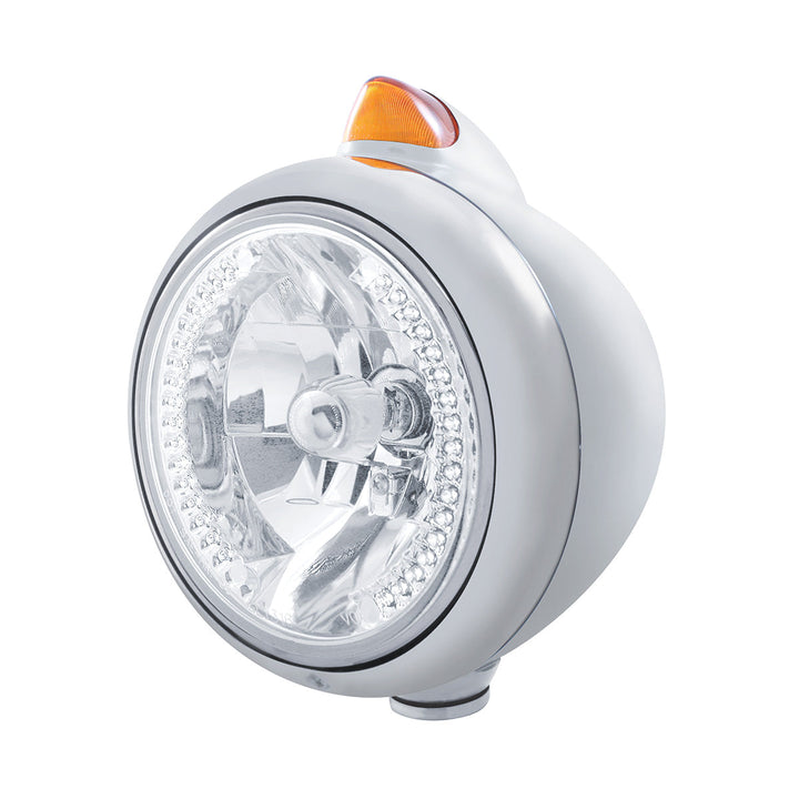 Stainless Steel Guide 682-C Headlight H4 With White LED &amp; Original Style LED Signal - Amber Lens