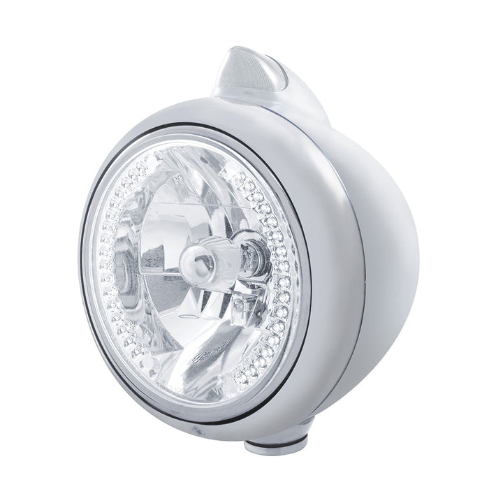 Stainless Steel Guide 682-C Headlight H4 With White LED &amp; Original Style LED Signal - Clear Lens