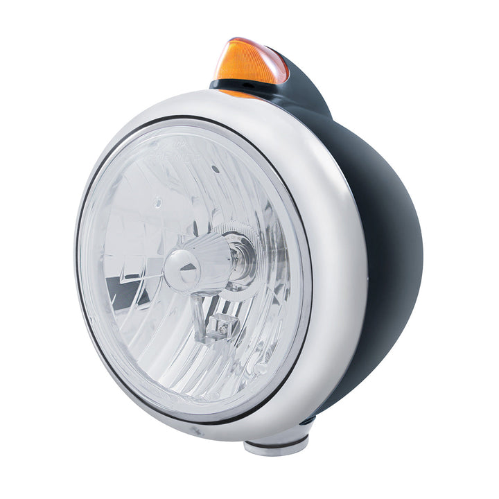 Black Guide 682-C Style Headlight Crystal H4 &amp; Original Style LED Signal - Amber Lens
