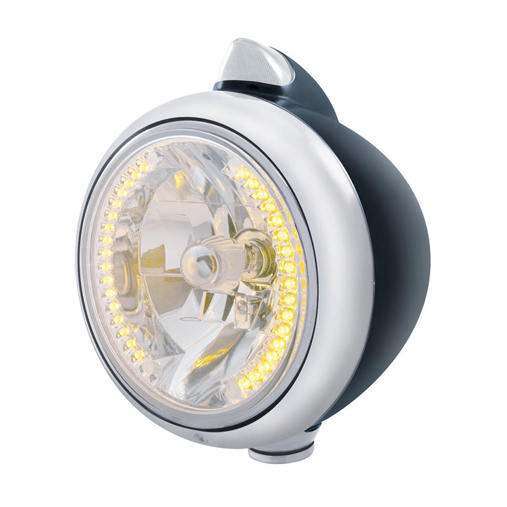 Black Guide 682-C Headlight H4 With 34 Amber LED &amp; Original Style LED Signal - Clear Lens