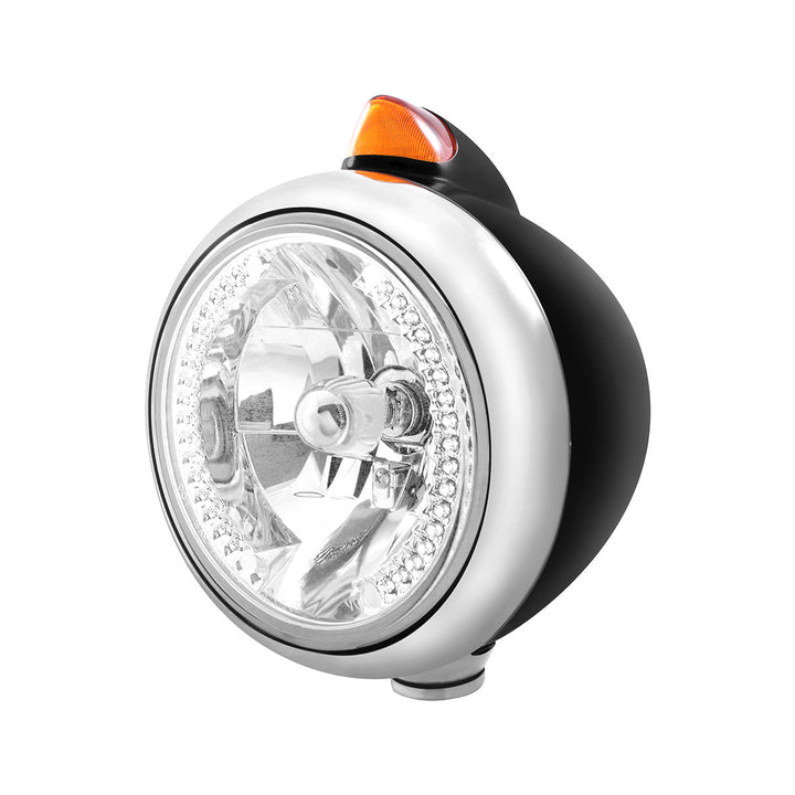Black Guide 682-C Headlight H4 With White LED &amp; Original Style LED Signal - Amber Lens
