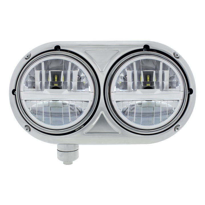 Headlight Assembly With 304 Stainless Steel Housing &amp; LED Headlights With Chrome Inner Bar For Peterbilt 359 - Driver