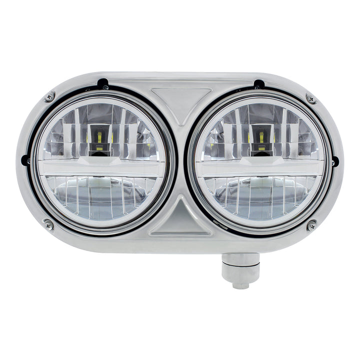 Headlight Assembly With 304 Stainless Steel Housing &amp; LED Headlights With Chrome Inner Bar For Peterbilt 359 - Passenger
