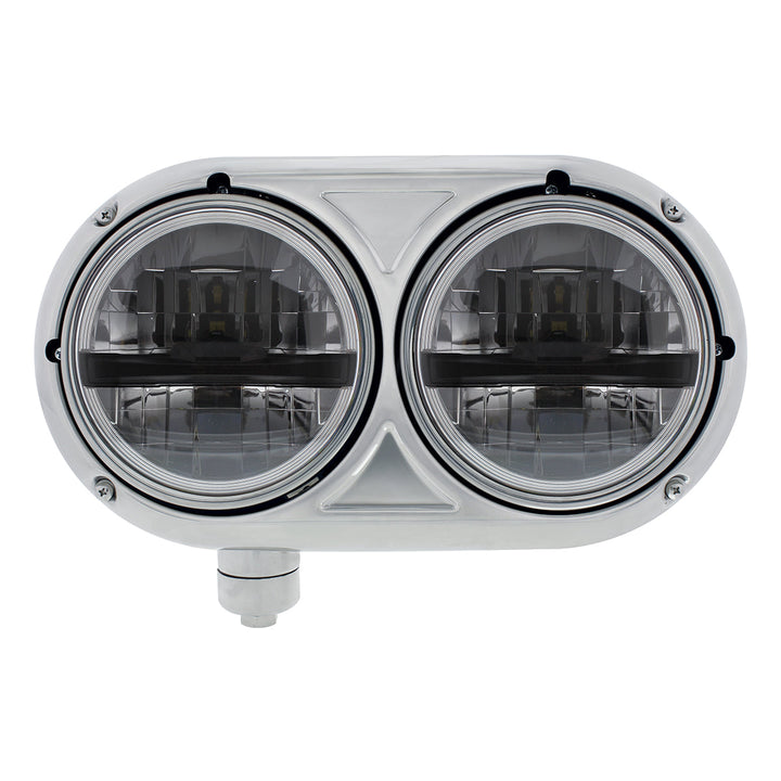 Headlight Assembly With 304 Stainless Steel Housing &amp; LED Headlights With Black Inner Bar For Peterbilt 359 - Driver