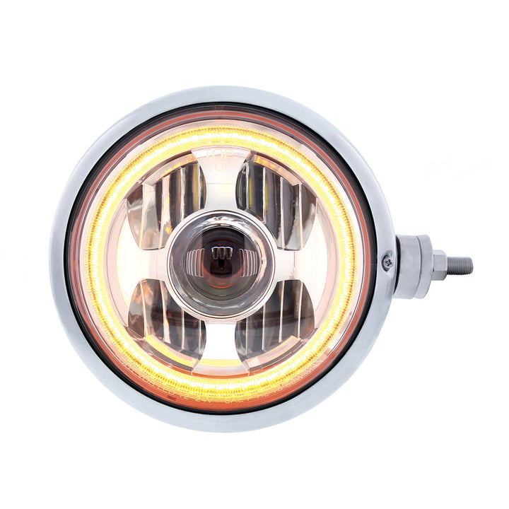 Chrome Guide 682-C Style Headlight Assembly W/LED Headlight &amp; Dual Color Position Light - R/H (Horizontal Mount)