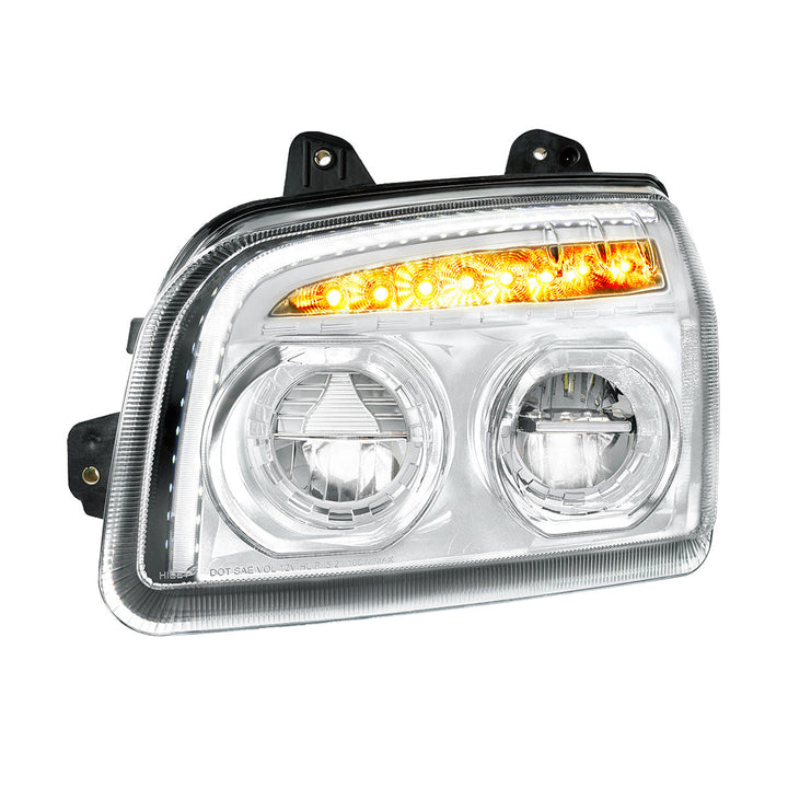 High Power LED Chrome Headlight With LED Turn Signal &amp; Light Bar For 2015-2025 Kenworth T880 - Driver