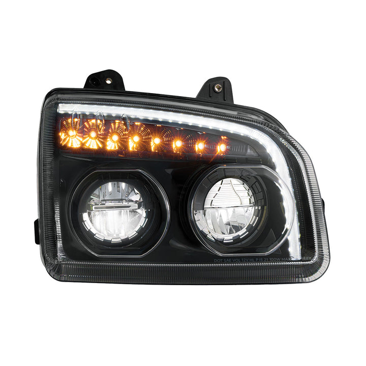 High Power LED Blackout Headlight With LED Turn Signal &amp; Light Bar For 2015-2025 Kenworth T880 - Driver