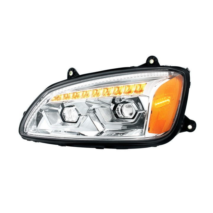 LED Projection Headlight With Sequential Turn Signal For 2008-2017 Kenworth T660 — Driver / Chrome