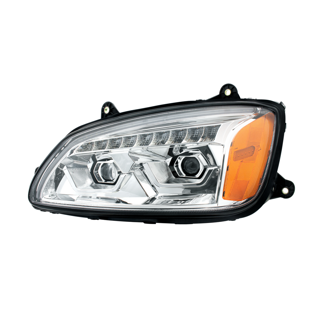 LED Projection Headlight With Sequential Turn Signal For 2008-2017 Kenworth T660 — Driver / Chrome