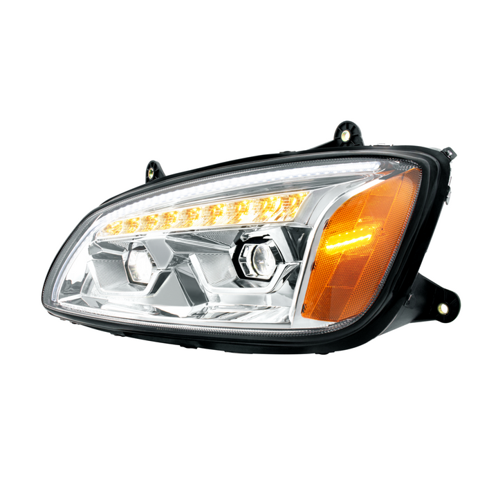 LED Projection Headlight With Sequential Turn Signal For 2008-2017 Kenworth T660 — Driver / Chrome