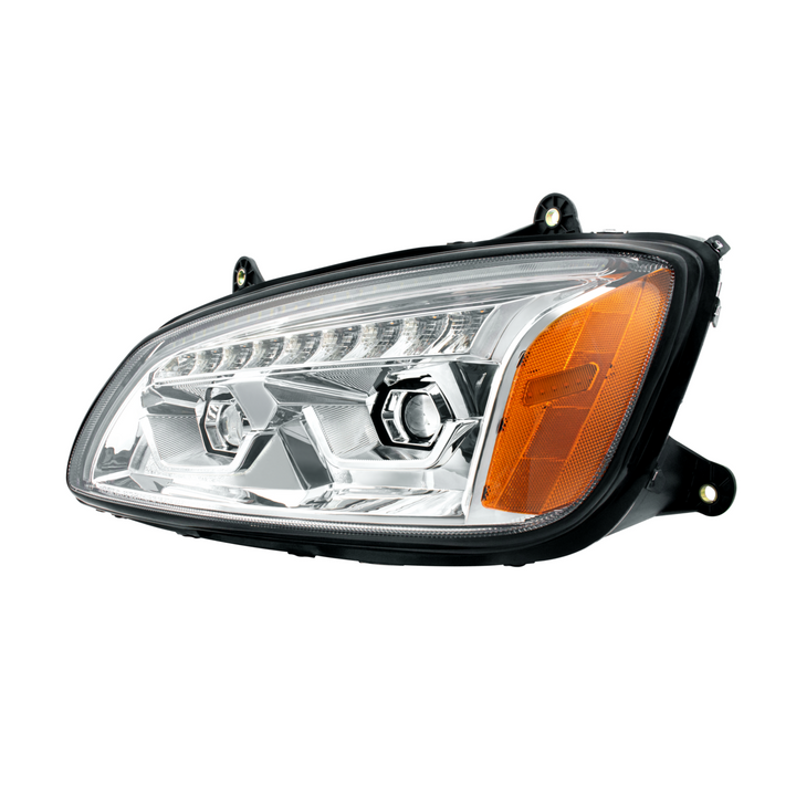 LED Projection Headlight With Sequential Turn Signal For 2008-2017 Kenworth T660 — Driver / Chrome