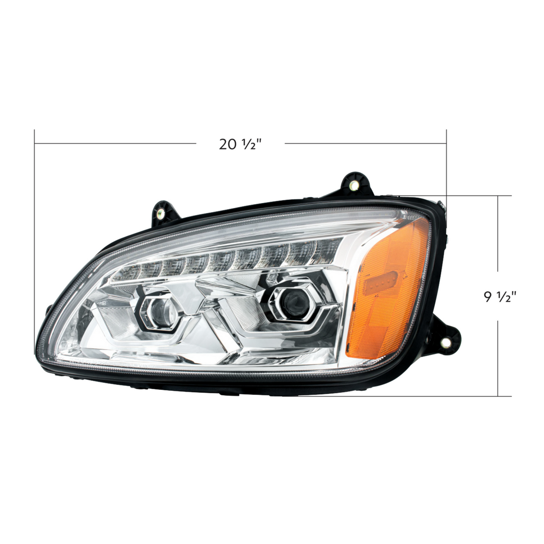 LED Projection Headlight With Sequential Turn Signal For 2008-2017 Kenworth T660 — Driver / Chrome