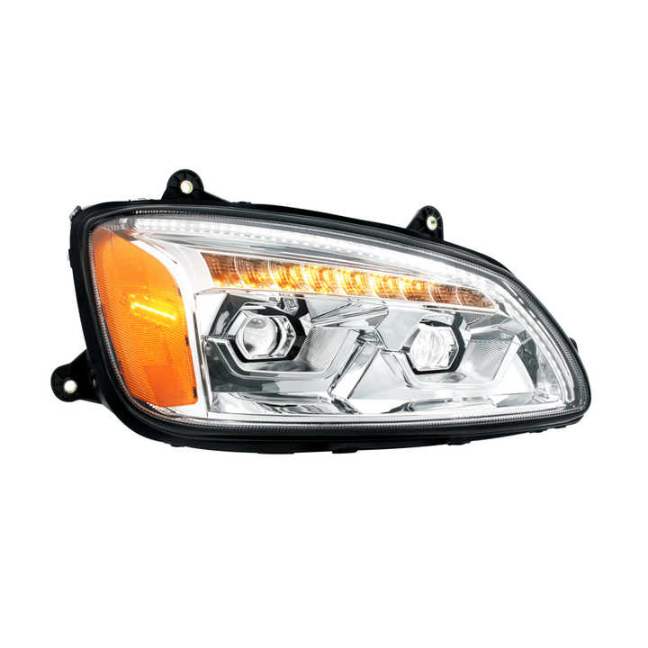LED Projection Headlight With Sequential Turn Signal For 2008-2017 Kenworth T660 — Passenger / Chrome